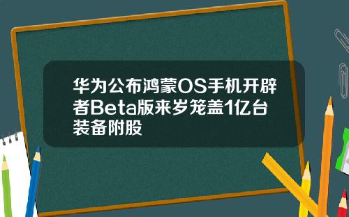 华为公布鸿蒙OS手机开辟者Beta版来岁笼盖1亿台装备附股