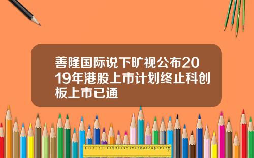 善隆国际说下旷视公布2019年港股上市计划终止科创板上市已通