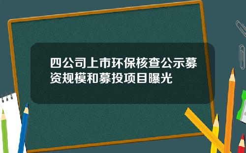 四公司上市环保核查公示募资规模和募投项目曝光