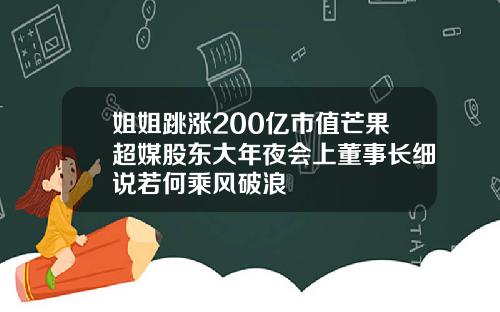 姐姐跳涨200亿市值芒果超媒股东大年夜会上董事长细说若何乘风破浪