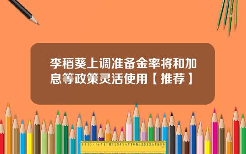 李稻葵上调准备金率将和加息等政策灵活使用【推荐】