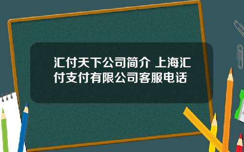 汇付天下公司简介 上海汇付支付有限公司客服电话