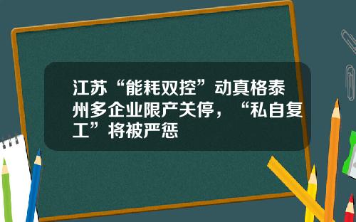 江苏“能耗双控”动真格泰州多企业限产关停，“私自复工”将被严惩