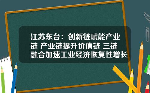 江苏东台：创新链赋能产业链 产业链提升价值链 三链融合加速工业经济恢复性增长