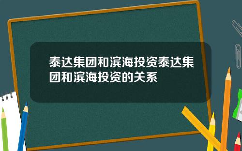 泰达集团和滨海投资泰达集团和滨海投资的关系