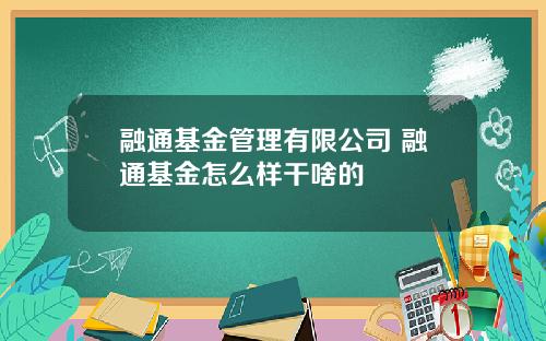 融通基金管理有限公司 融通基金怎么样干啥的
