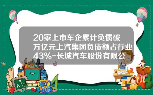 20家上市车企累计负债破万亿元上汽集团负债额占行业43%-长城汽车股份有限公司资产负债表【新闻】