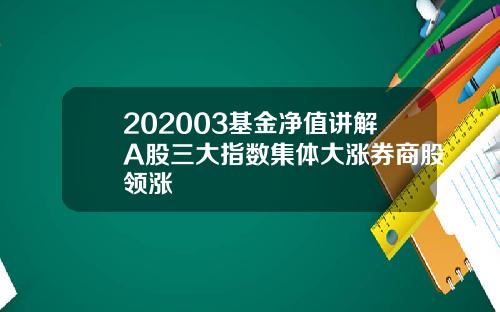 202003基金净值讲解A股三大指数集体大涨券商股领涨