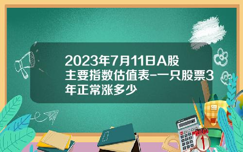 2023年7月11日A股主要指数估值表-一只股票3年正常涨多少