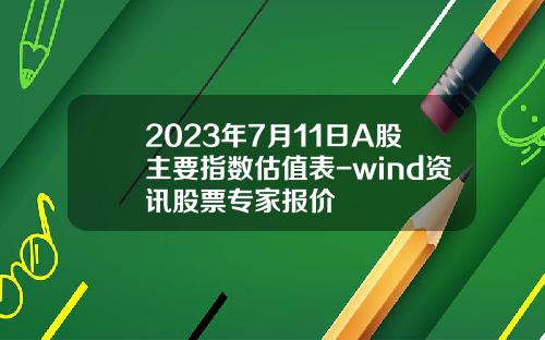 2023年7月11日A股主要指数估值表-wind资讯股票专家报价