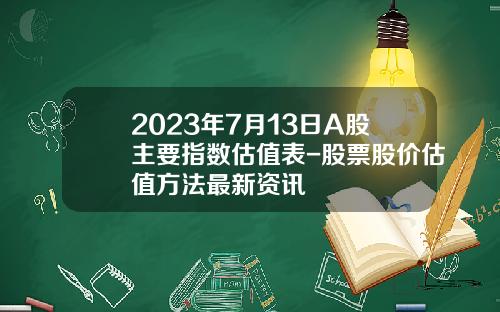 2023年7月13日A股主要指数估值表-股票股价估值方法最新资讯