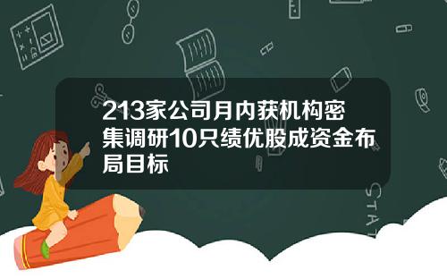 213家公司月内获机构密集调研10只绩优股成资金布局目标