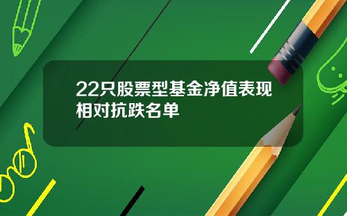 22只股票型基金净值表现相对抗跌名单