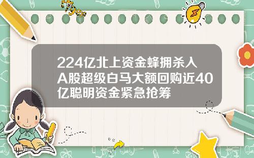 224亿北上资金蜂拥杀入A股超级白马大额回购近40亿聪明资金紧急抢筹
