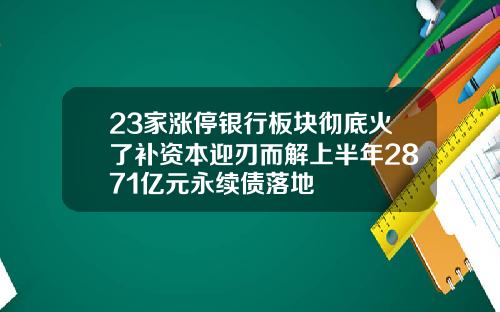 23家涨停银行板块彻底火了补资本迎刃而解上半年2871亿元永续债落地