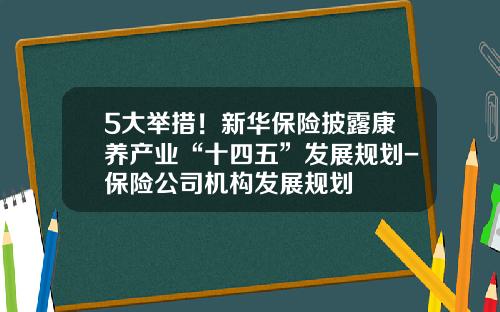 5大举措！新华保险披露康养产业“十四五”发展规划-保险公司机构发展规划