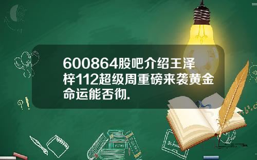 600864股吧介绍王泽梓112超级周重磅来袭黄金命运能否彻.