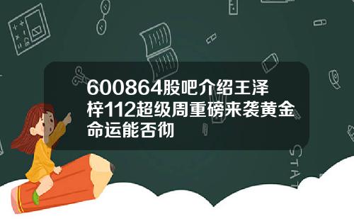 600864股吧介绍王泽梓112超级周重磅来袭黄金命运能否彻