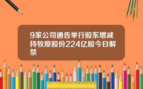 9家公司通告举行股东增减持牧原股份224亿股今日解禁