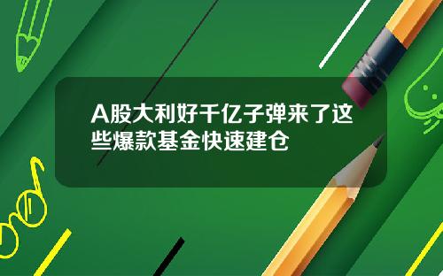 A股大利好千亿子弹来了这些爆款基金快速建仓