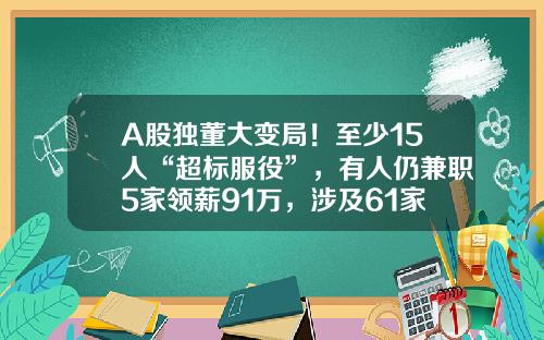 A股独董大变局！至少15人“超标服役”，有人仍兼职5家领薪91万，涉及61家上市公司……-上市公司独立董事的报酬