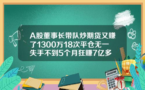 A股董事长带队炒期货又赚了1300万18次平仓无一失手不到5个月狂赚7亿多