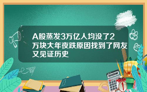 A股蒸发3万亿人均没了2万块大年夜跌原因找到了网友又见证历史