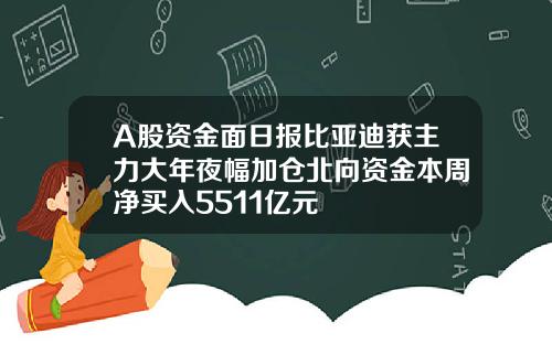 A股资金面日报比亚迪获主力大年夜幅加仓北向资金本周净买入5511亿元 A股资金面日报比亚迪获主力大年夜幅加仓北向资金本周净买入5511亿元