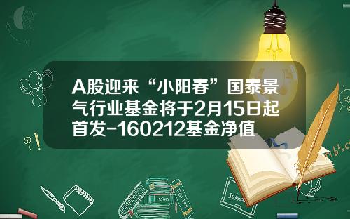 A股迎来“小阳春”国泰景气行业基金将于2月15日起首发-160212基金净值
