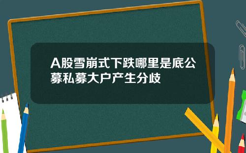 A股雪崩式下跌哪里是底公募私募大户产生分歧