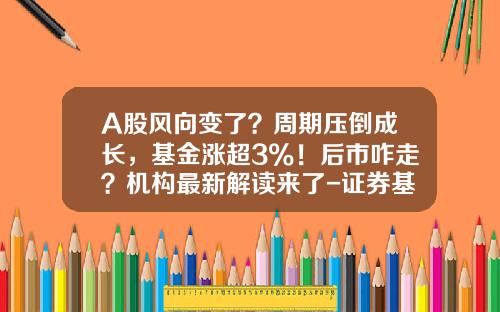 A股风向变了？周期压倒成长，基金涨超3%！后市咋走？机构最新解读来了-证券基金行情
