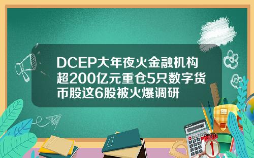DCEP大年夜火金融机构超200亿元重仓5只数字货币股这6股被火爆调研