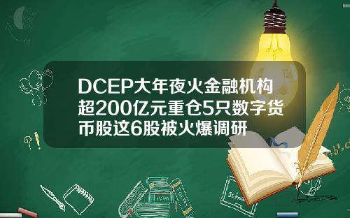 DCEP大年夜火金融机构超200亿元重仓5只数字货币股这6股被火爆调研