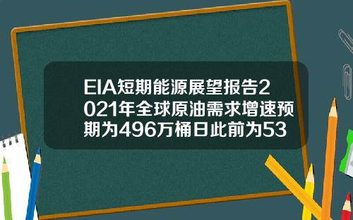 EIA短期能源展望报告2021年全球原油需求增速预期为496万桶日此前为533万桶日