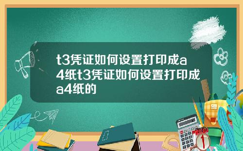 t3凭证如何设置打印成a4纸t3凭证如何设置打印成a4纸的