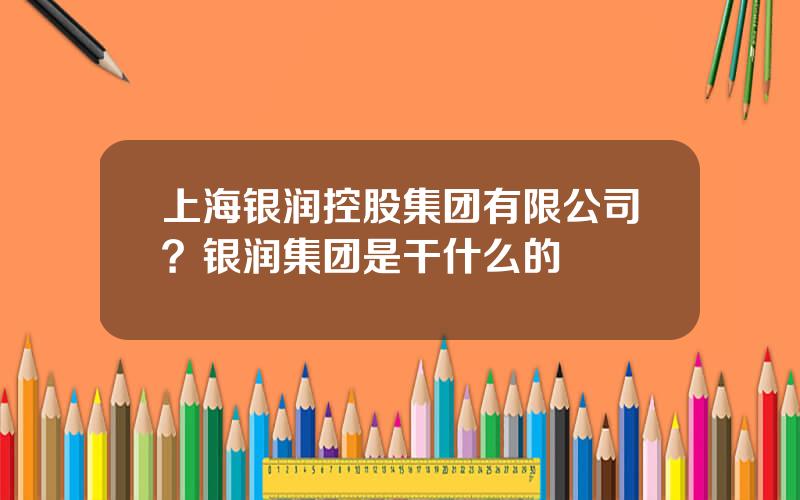 上海银润控股集团有限公司？银润集团是干什么的