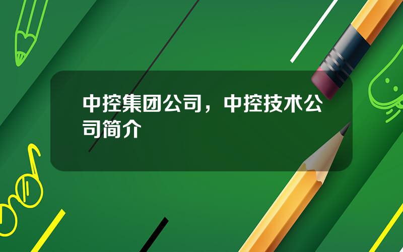 中控集团公司，中控技术公司简介