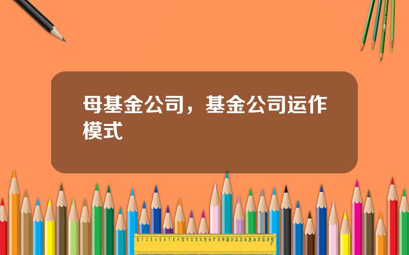 母基金公司，基金公司运作模式
