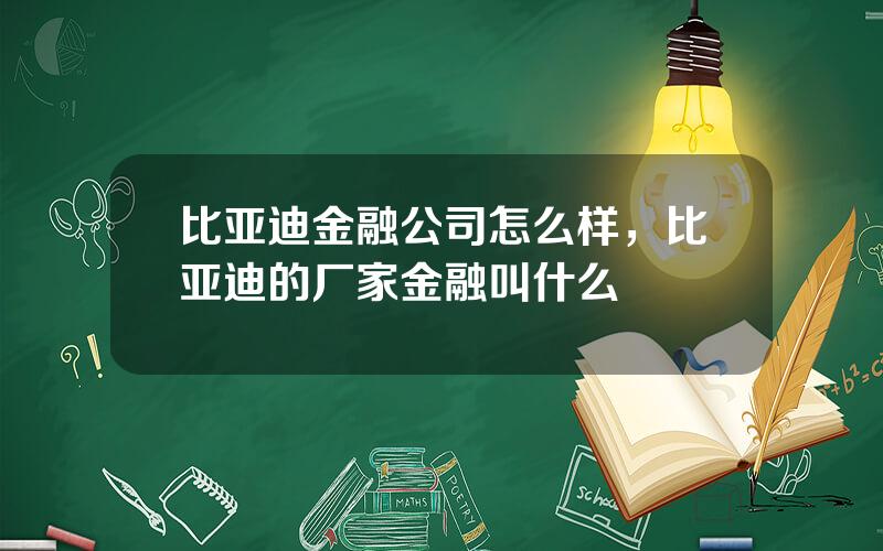 比亚迪金融公司怎么样，比亚迪的厂家金融叫什么