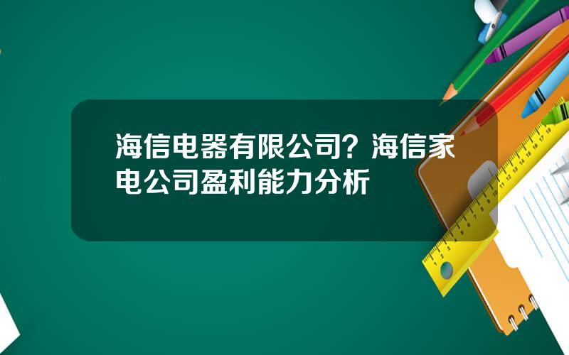 海信电器有限公司？海信家电公司盈利能力分析